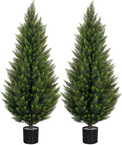 VIVATREES 3FT Artificial Topiary Cedar Trees, UV-Resistant Faux Evergreen Outdoor Plants, Artificial Pine Tree for Outdoor Front Porch Patio Entryway Decor, Set of 2