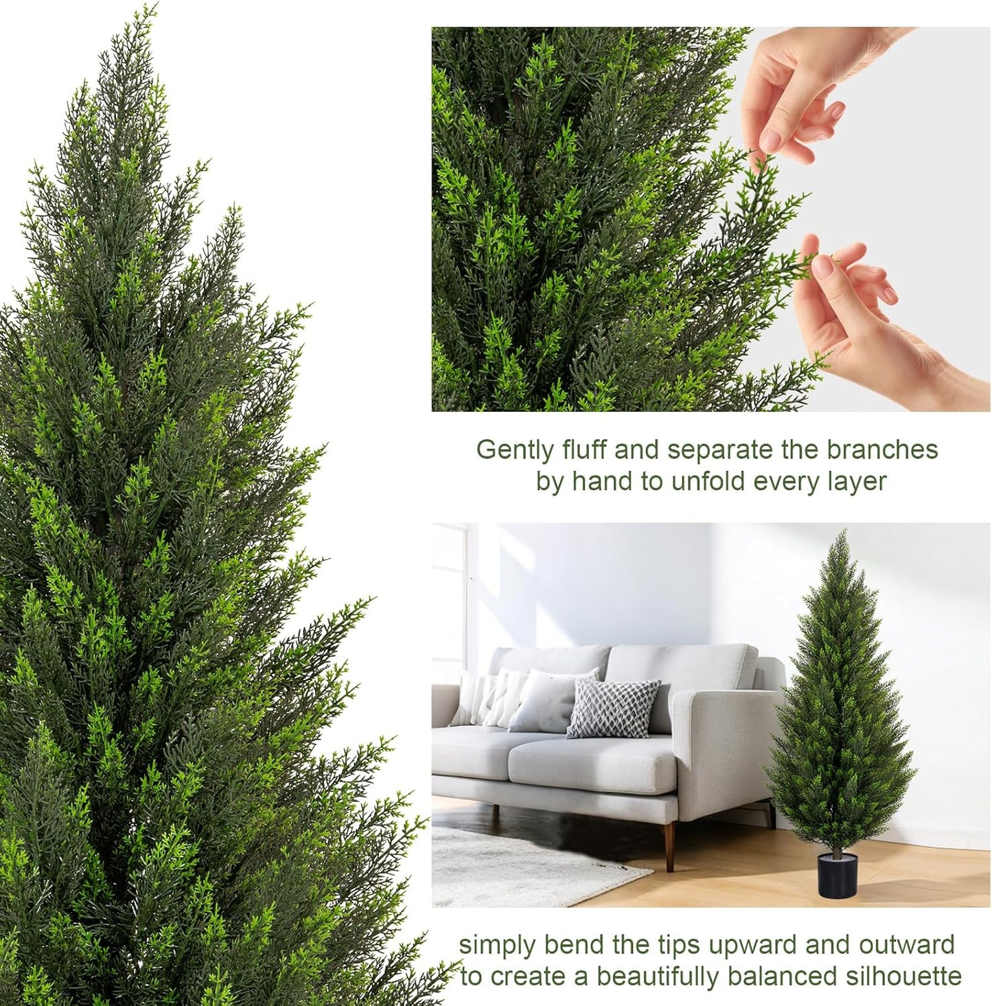 VIVATREES 3FT Artificial Topiary Cedar Trees, UV-Resistant Faux Evergreen Outdoor Plants, Artificial Pine Tree for Outdoor Front Porch Patio Entryway Decor, Set of 2