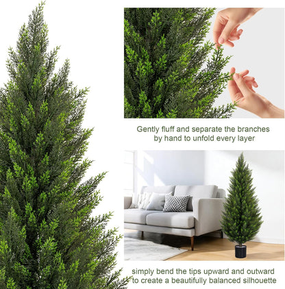 VIVATREES 3FT Artificial Topiary Cedar Trees, UV-Resistant Faux Evergreen Outdoor Plants, Artificial Pine Tree for Outdoor Front Porch Patio Entryway Decor, Set of 2