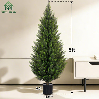 VIVATREES 3FT Artificial Topiary Cedar Trees, UV-Resistant Faux Evergreen Outdoor Plants, Artificial Pine Tree for Outdoor Front Porch Patio Entryway Decor, Set of 2