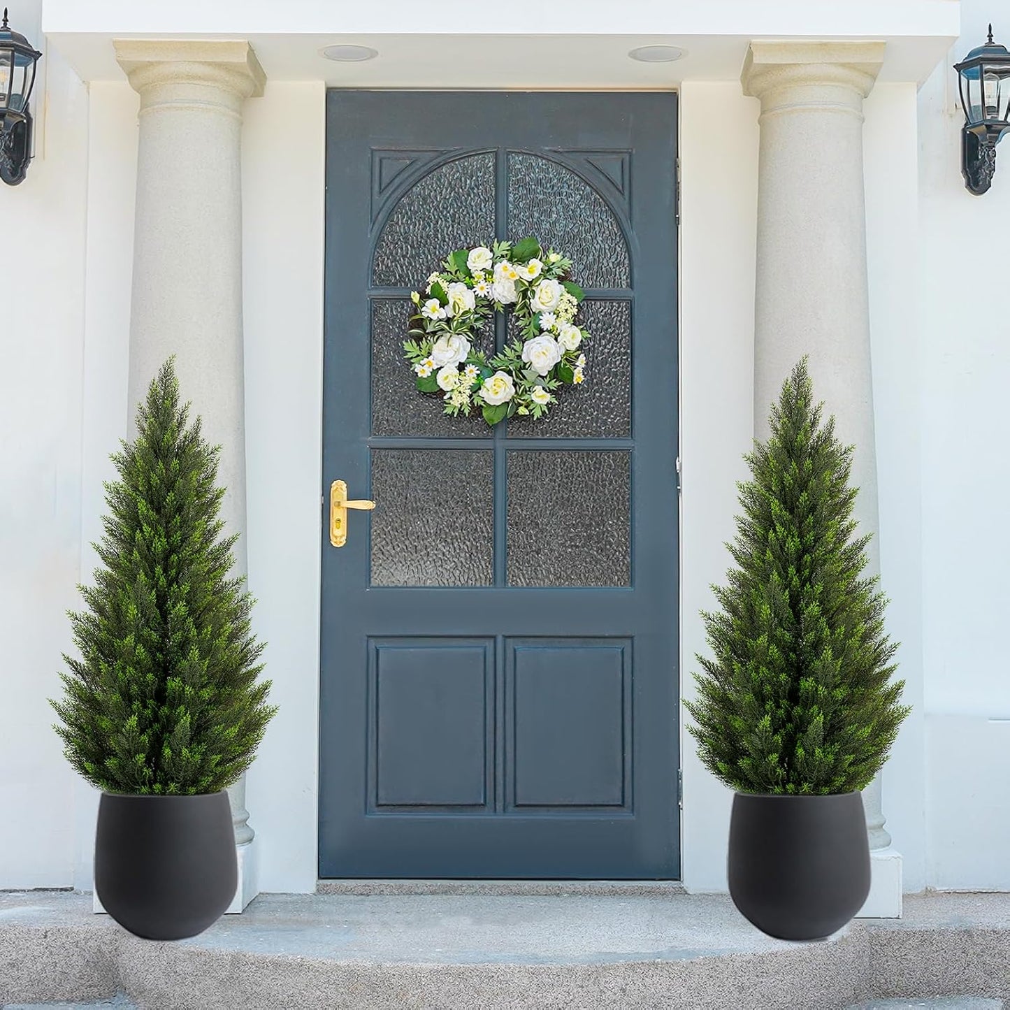 VIVATREES 3FT Artificial Topiary Cedar Trees, UV-Resistant Faux Evergreen Outdoor Plants, Artificial Pine Tree for Outdoor Front Porch Patio Entryway Decor, Set of 2