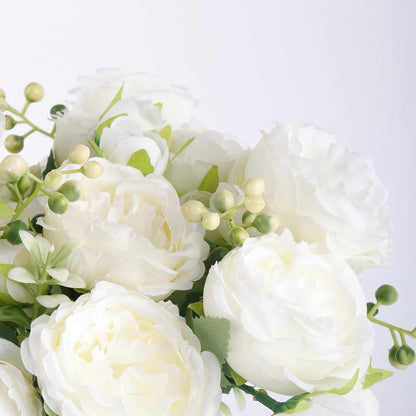 4 Bundles Artificial Peonies Silk Flowers, White Faux Peony Bouquet Florals Arrangements Decor for Farmhouse Home Boho Wedding Table Centerpiece, Fake Plastic Flowers Bulk Vase Decoration (White)