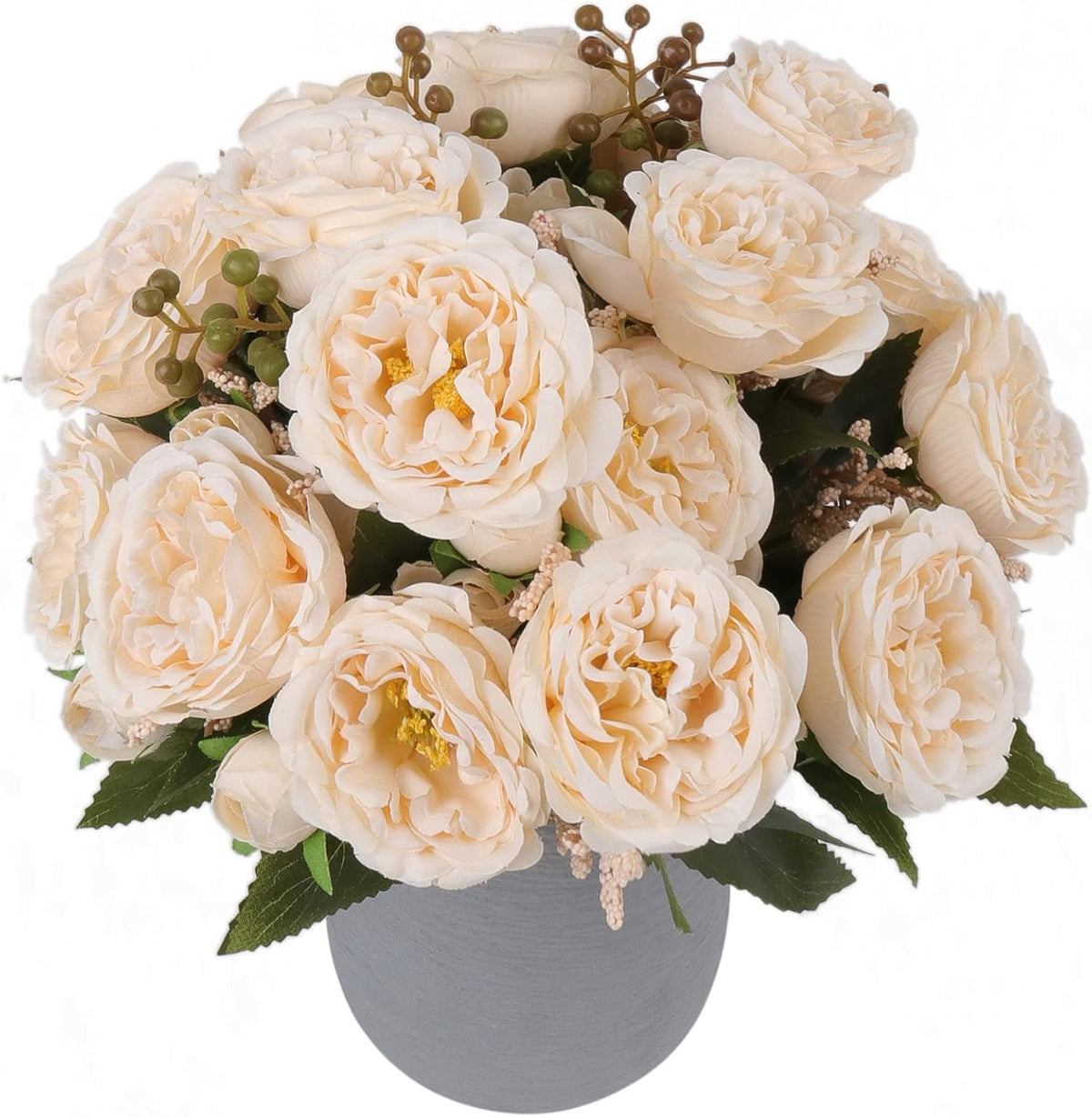 4 Bundles Artificial Peonies Silk Flowers, White Faux Peony Bouquet Florals Arrangements Decor for Farmhouse Home Boho Wedding Table Centerpiece, Fake Plastic Flowers Bulk Vase Decoration (White)