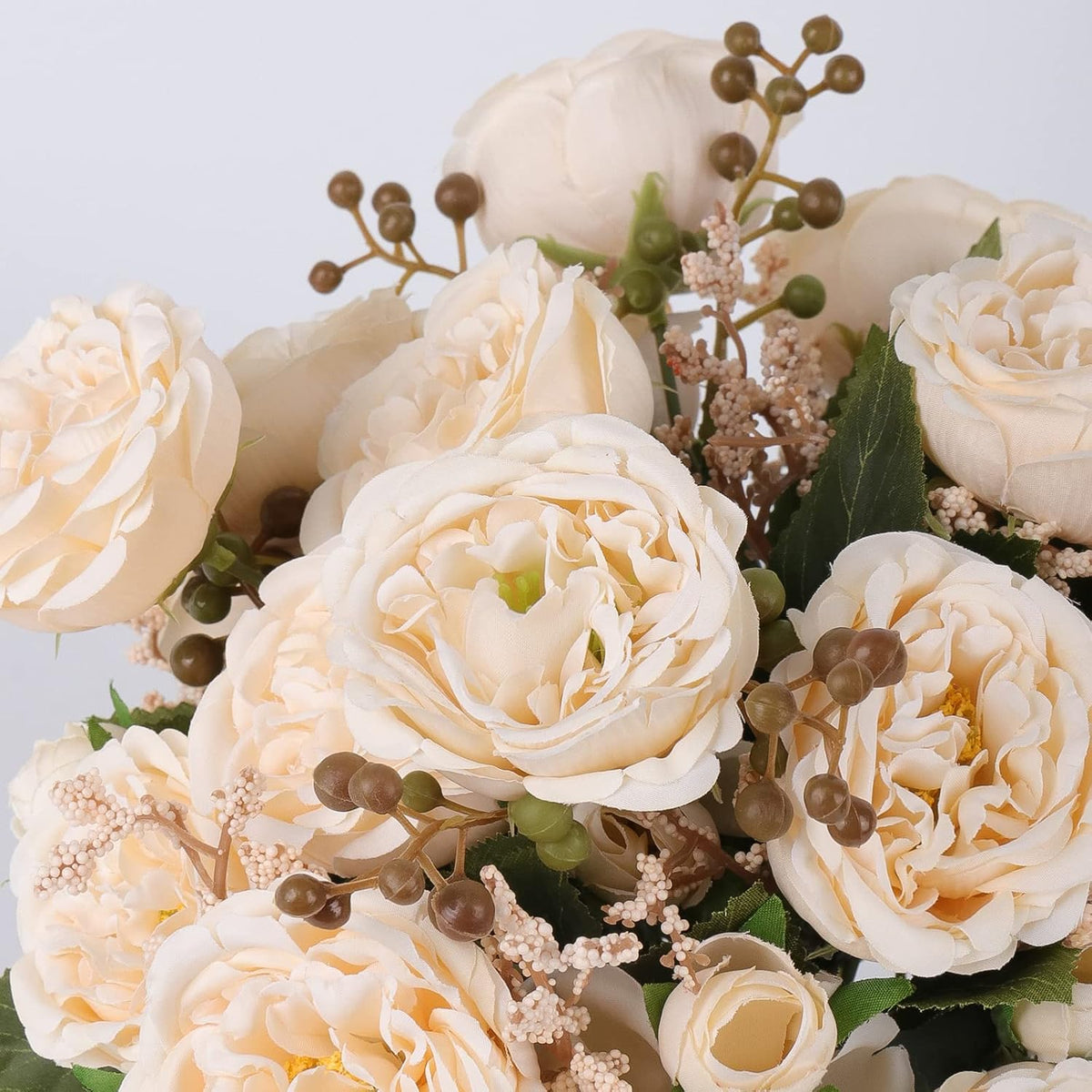 4 Bundles Artificial Peonies Silk Flowers, White Faux Peony Bouquet Florals Arrangements Decor for Farmhouse Home Boho Wedding Table Centerpiece, Fake Plastic Flowers Bulk Vase Decoration (White)