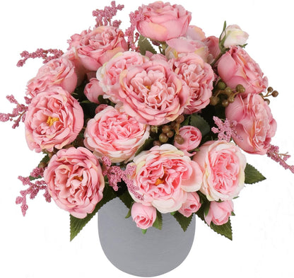 4 Bundles Artificial Peonies Silk Flowers, White Faux Peony Bouquet Florals Arrangements Decor for Farmhouse Home Boho Wedding Table Centerpiece, Fake Plastic Flowers Bulk Vase Decoration (White)