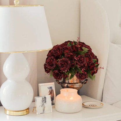 4 Bundles Artificial Peonies Silk Flowers, White Faux Peony Bouquet Florals Arrangements Decor for Farmhouse Home Boho Wedding Table Centerpiece, Fake Plastic Flowers Bulk Vase Decoration (White)