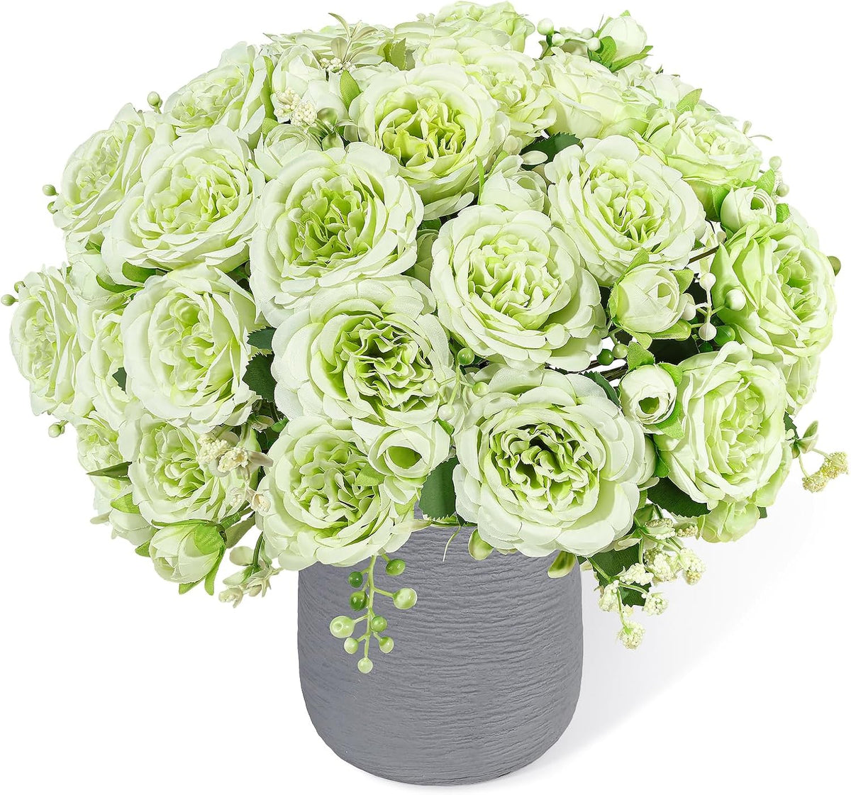 4 Bundles Artificial Peonies Silk Flowers, White Faux Peony Bouquet Florals Arrangements Decor for Farmhouse Home Boho Wedding Table Centerpiece, Fake Plastic Flowers Bulk Vase Decoration (White)