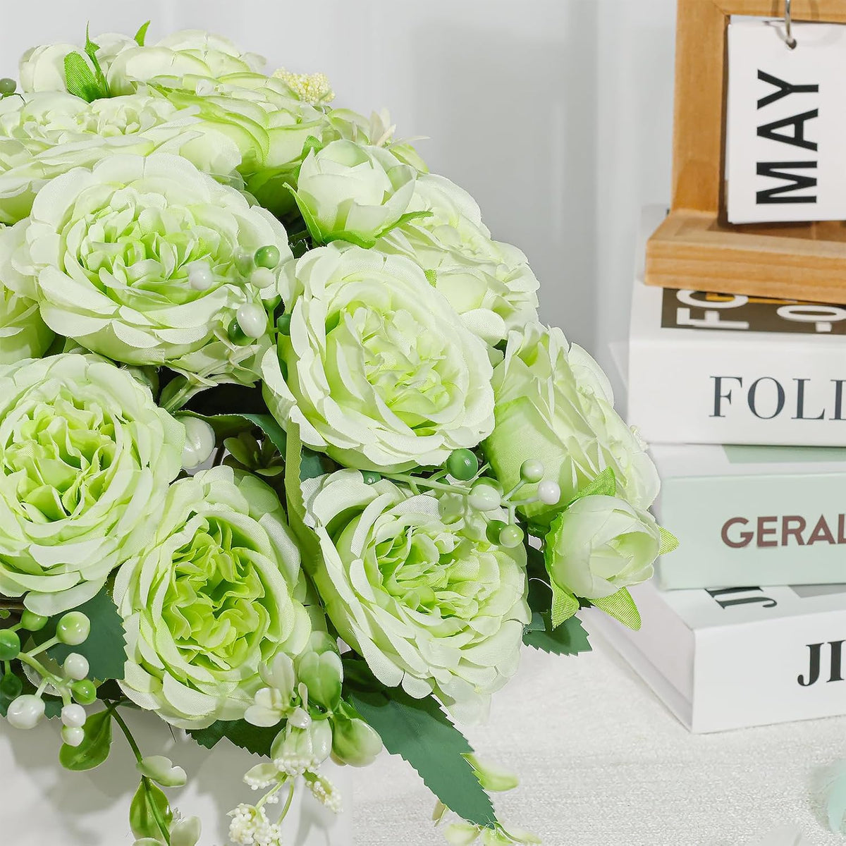 4 Bundles Artificial Peonies Silk Flowers, White Faux Peony Bouquet Florals Arrangements Decor for Farmhouse Home Boho Wedding Table Centerpiece, Fake Plastic Flowers Bulk Vase Decoration (White)