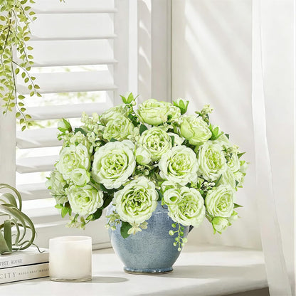 4 Bundles Artificial Peonies Silk Flowers, White Faux Peony Bouquet Florals Arrangements Decor for Farmhouse Home Boho Wedding Table Centerpiece, Fake Plastic Flowers Bulk Vase Decoration (White)