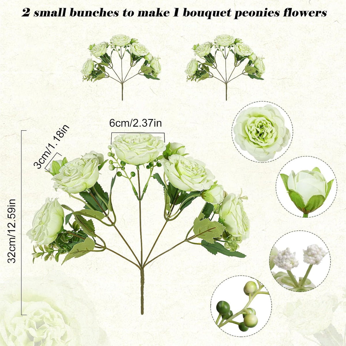 4 Bundles Artificial Peonies Silk Flowers, White Faux Peony Bouquet Florals Arrangements Decor for Farmhouse Home Boho Wedding Table Centerpiece, Fake Plastic Flowers Bulk Vase Decoration (White)