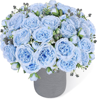 4 Bundles Artificial Peonies Silk Flowers, White Faux Peony Bouquet Florals Arrangements Decor for Farmhouse Home Boho Wedding Table Centerpiece, Fake Plastic Flowers Bulk Vase Decoration (White)
