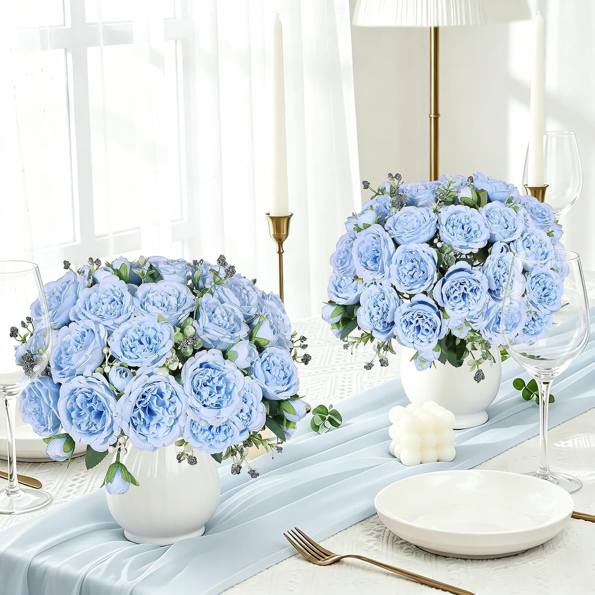 4 Bundles Artificial Peonies Silk Flowers, White Faux Peony Bouquet Florals Arrangements Decor for Farmhouse Home Boho Wedding Table Centerpiece, Fake Plastic Flowers Bulk Vase Decoration (White)