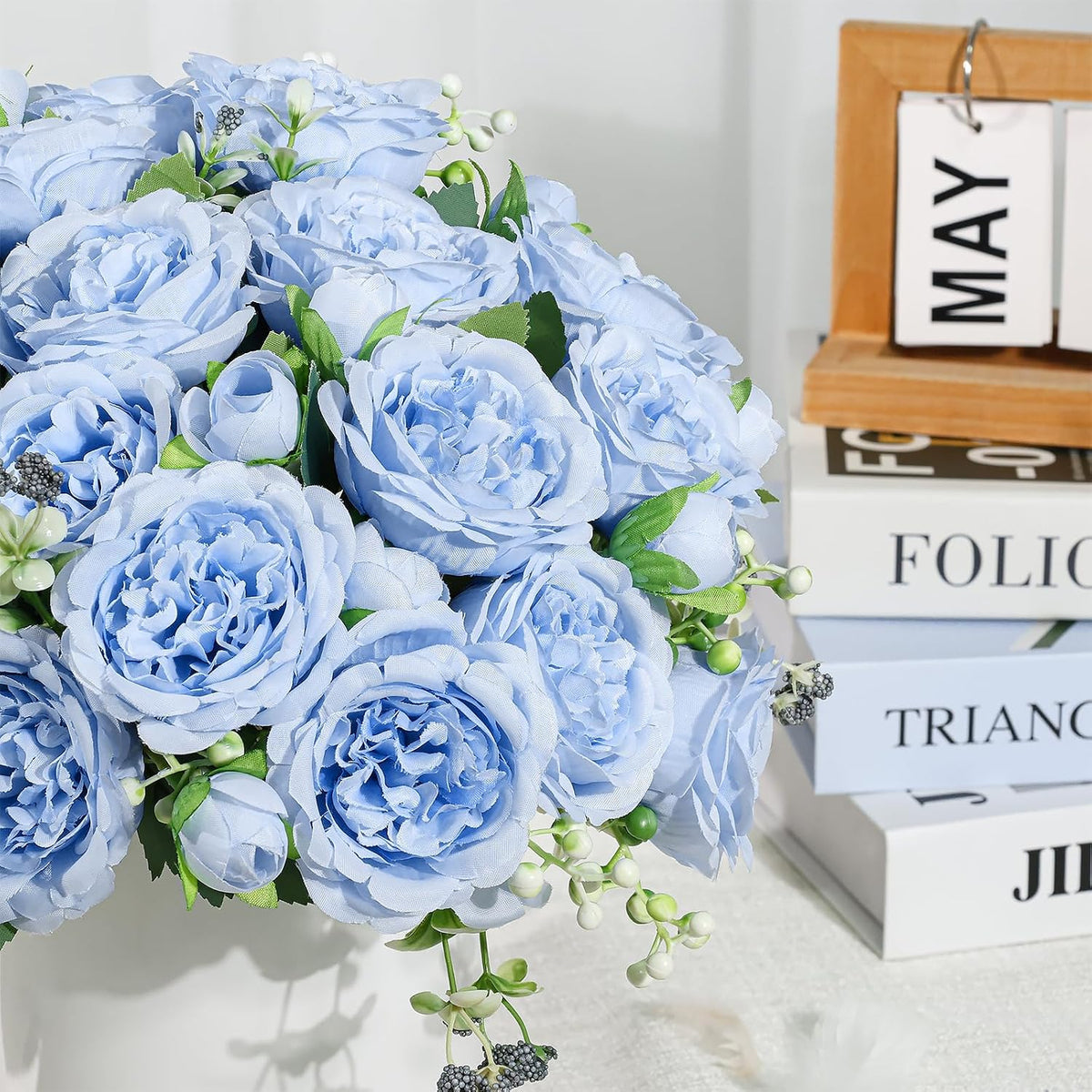 4 Bundles Artificial Peonies Silk Flowers, White Faux Peony Bouquet Florals Arrangements Decor for Farmhouse Home Boho Wedding Table Centerpiece, Fake Plastic Flowers Bulk Vase Decoration (White)