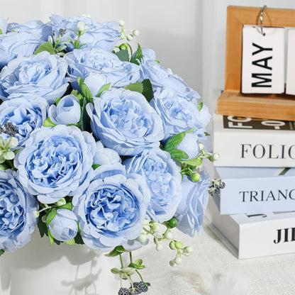 4 Bundles Artificial Peonies Silk Flowers, White Faux Peony Bouquet Florals Arrangements Decor for Farmhouse Home Boho Wedding Table Centerpiece, Fake Plastic Flowers Bulk Vase Decoration (White)