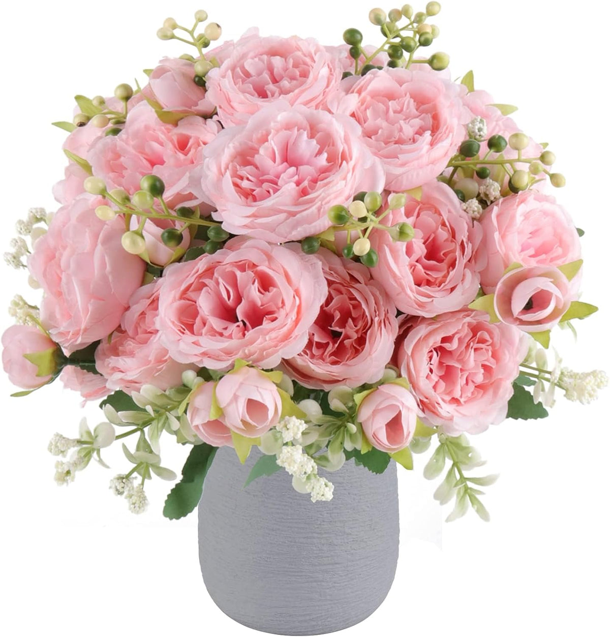 4 Bundles Artificial Peonies Silk Flowers, White Faux Peony Bouquet Florals Arrangements Decor for Farmhouse Home Boho Wedding Table Centerpiece, Fake Plastic Flowers Bulk Vase Decoration (White)