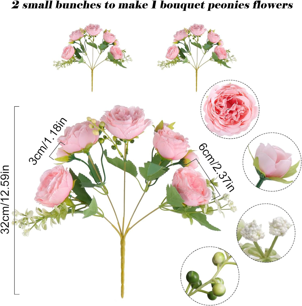 4 Bundles Artificial Peonies Silk Flowers, White Faux Peony Bouquet Florals Arrangements Decor for Farmhouse Home Boho Wedding Table Centerpiece, Fake Plastic Flowers Bulk Vase Decoration (White)