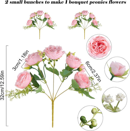 4 Bundles Artificial Peonies Silk Flowers, White Faux Peony Bouquet Florals Arrangements Decor for Farmhouse Home Boho Wedding Table Centerpiece, Fake Plastic Flowers Bulk Vase Decoration (White)