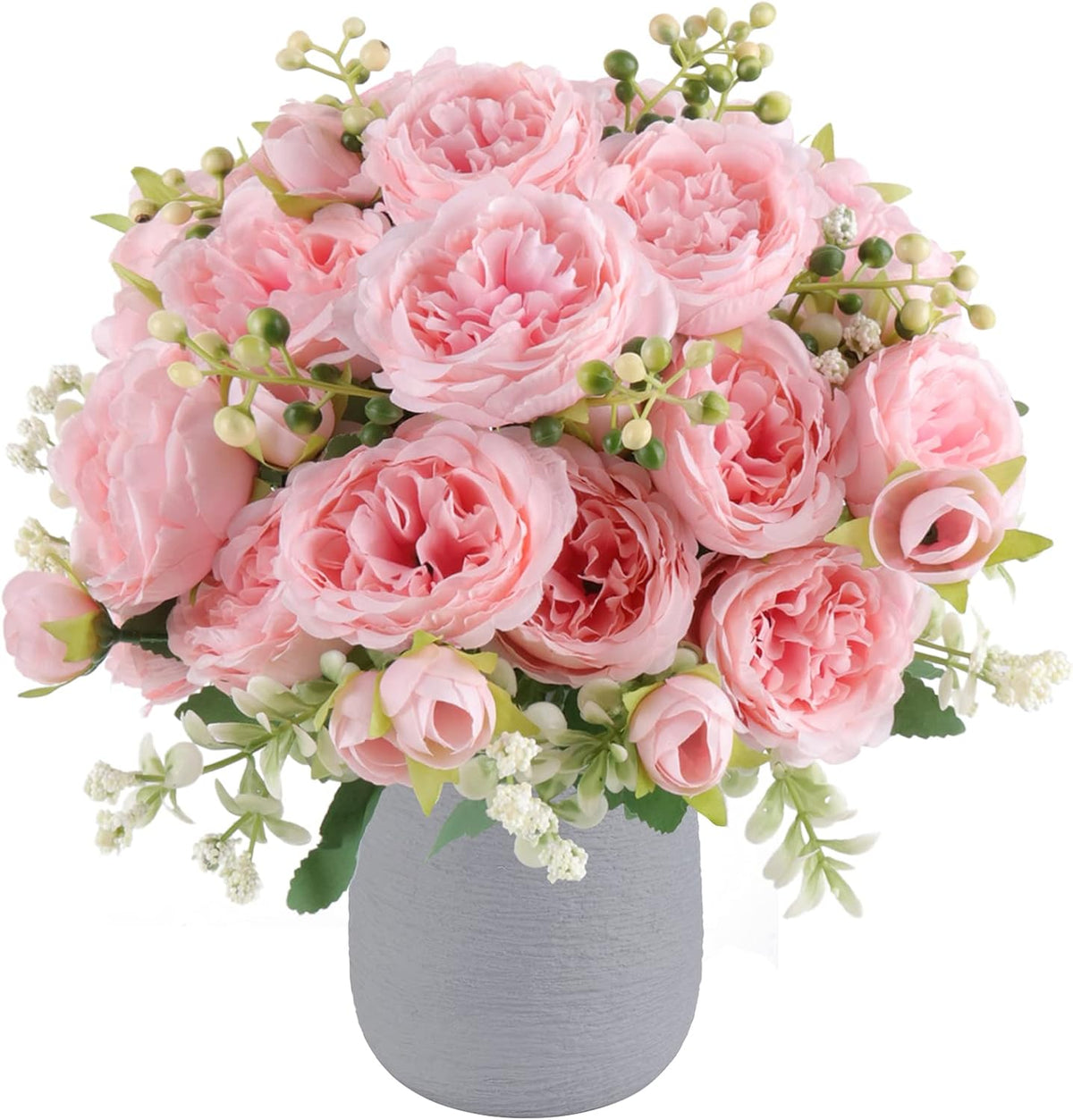 4 Bundles Artificial Peonies Silk Flowers, White Faux Peony Bouquet Florals Arrangements Decor for Farmhouse Home Boho Wedding Table Centerpiece, Fake Plastic Flowers Bulk Vase Decoration (White)