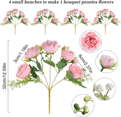 4 Bundles Artificial Peonies Silk Flowers, White Faux Peony Bouquet Florals Arrangements Decor for Farmhouse Home Boho Wedding Table Centerpiece, Fake Plastic Flowers Bulk Vase Decoration (White)