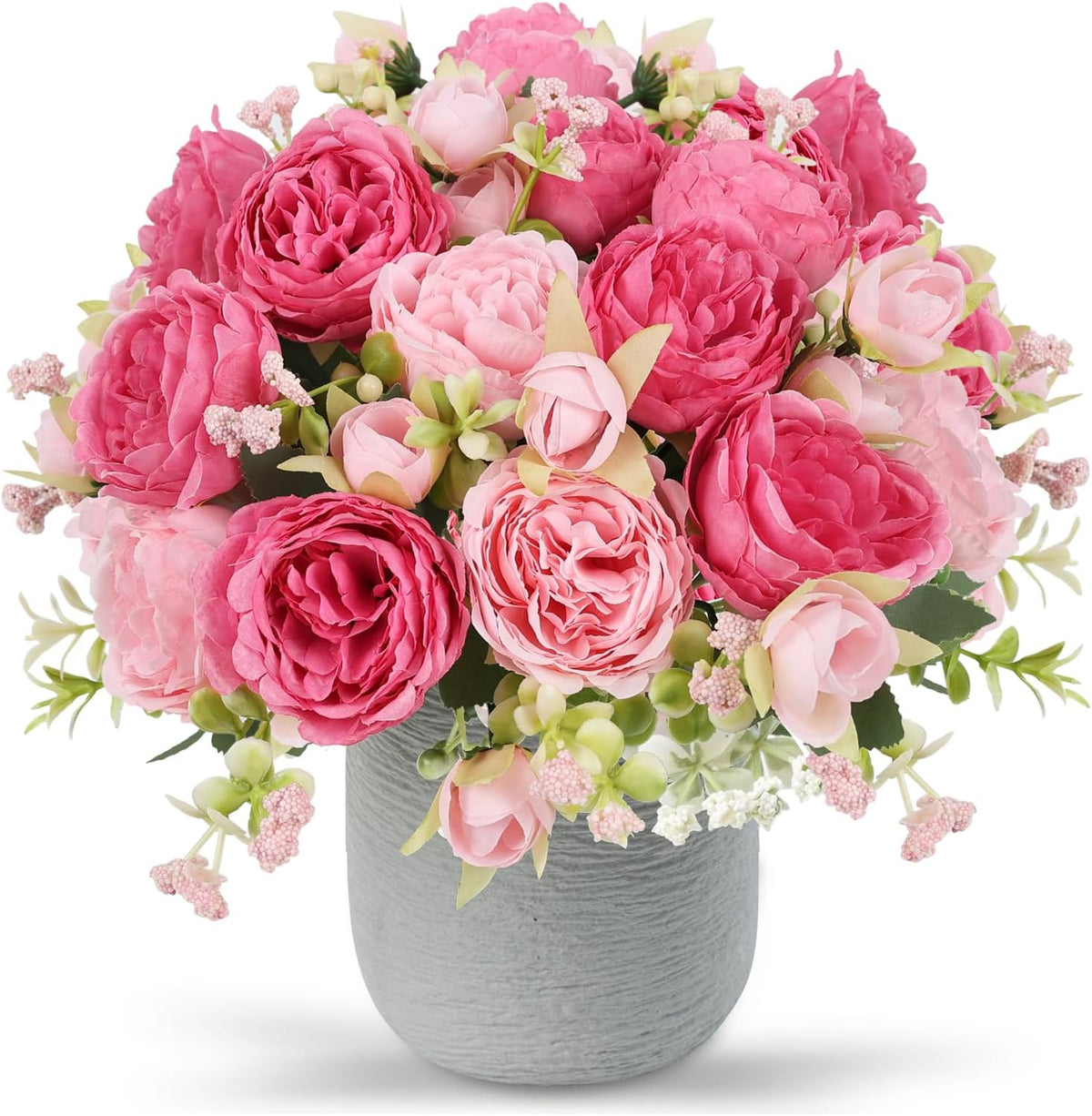 4 Bundles Artificial Peonies Silk Flowers, White Faux Peony Bouquet Florals Arrangements Decor for Farmhouse Home Boho Wedding Table Centerpiece, Fake Plastic Flowers Bulk Vase Decoration (White)