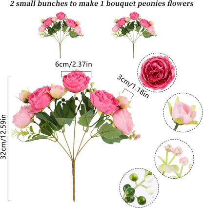 4 Bundles Artificial Peonies Silk Flowers, White Faux Peony Bouquet Florals Arrangements Decor for Farmhouse Home Boho Wedding Table Centerpiece, Fake Plastic Flowers Bulk Vase Decoration (White)