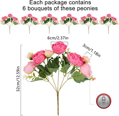 4 Bundles Artificial Peonies Silk Flowers, White Faux Peony Bouquet Florals Arrangements Decor for Farmhouse Home Boho Wedding Table Centerpiece, Fake Plastic Flowers Bulk Vase Decoration (White)