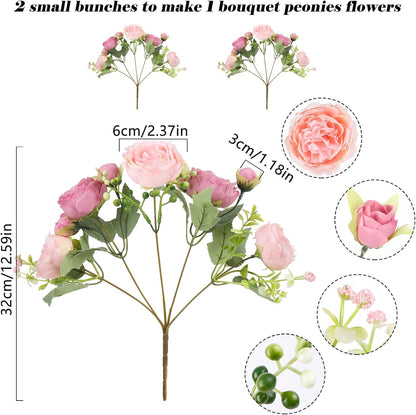 4 Bundles Artificial Peonies Silk Flowers, White Faux Peony Bouquet Florals Arrangements Decor for Farmhouse Home Boho Wedding Table Centerpiece, Fake Plastic Flowers Bulk Vase Decoration (White)