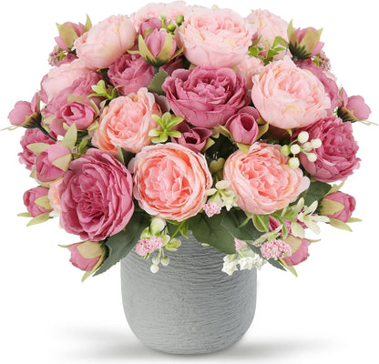 4 Bundles Artificial Peonies Silk Flowers, White Faux Peony Bouquet Florals Arrangements Decor for Farmhouse Home Boho Wedding Table Centerpiece, Fake Plastic Flowers Bulk Vase Decoration (White)