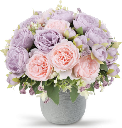 4 Bundles Artificial Peonies Silk Flowers, White Faux Peony Bouquet Florals Arrangements Decor for Farmhouse Home Boho Wedding Table Centerpiece, Fake Plastic Flowers Bulk Vase Decoration (White)