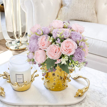 4 Bundles Artificial Peonies Silk Flowers, White Faux Peony Bouquet Florals Arrangements Decor for Farmhouse Home Boho Wedding Table Centerpiece, Fake Plastic Flowers Bulk Vase Decoration (White)
