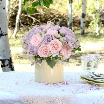 4 Bundles Artificial Peonies Silk Flowers, White Faux Peony Bouquet Florals Arrangements Decor for Farmhouse Home Boho Wedding Table Centerpiece, Fake Plastic Flowers Bulk Vase Decoration (White)