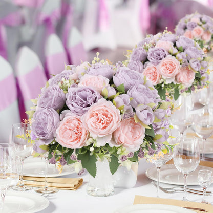 4 Bundles Artificial Peonies Silk Flowers, White Faux Peony Bouquet Florals Arrangements Decor for Farmhouse Home Boho Wedding Table Centerpiece, Fake Plastic Flowers Bulk Vase Decoration (White)