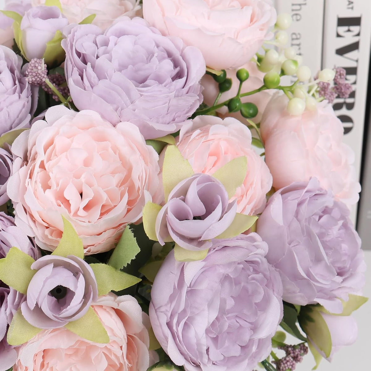 4 Bundles Artificial Peonies Silk Flowers, White Faux Peony Bouquet Florals Arrangements Decor for Farmhouse Home Boho Wedding Table Centerpiece, Fake Plastic Flowers Bulk Vase Decoration (White)