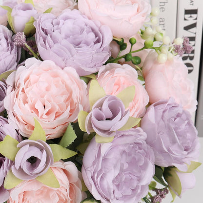 4 Bundles Artificial Peonies Silk Flowers, White Faux Peony Bouquet Florals Arrangements Decor for Farmhouse Home Boho Wedding Table Centerpiece, Fake Plastic Flowers Bulk Vase Decoration (White)