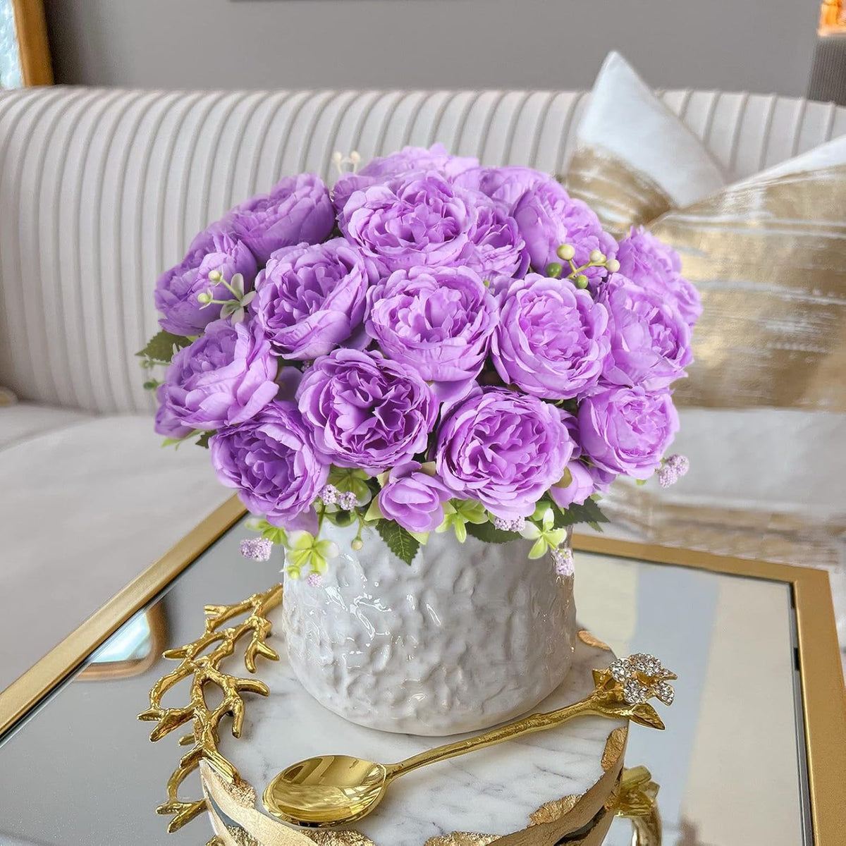 4 Bundles Artificial Peonies Silk Flowers, White Faux Peony Bouquet Florals Arrangements Decor for Farmhouse Home Boho Wedding Table Centerpiece, Fake Plastic Flowers Bulk Vase Decoration (White)