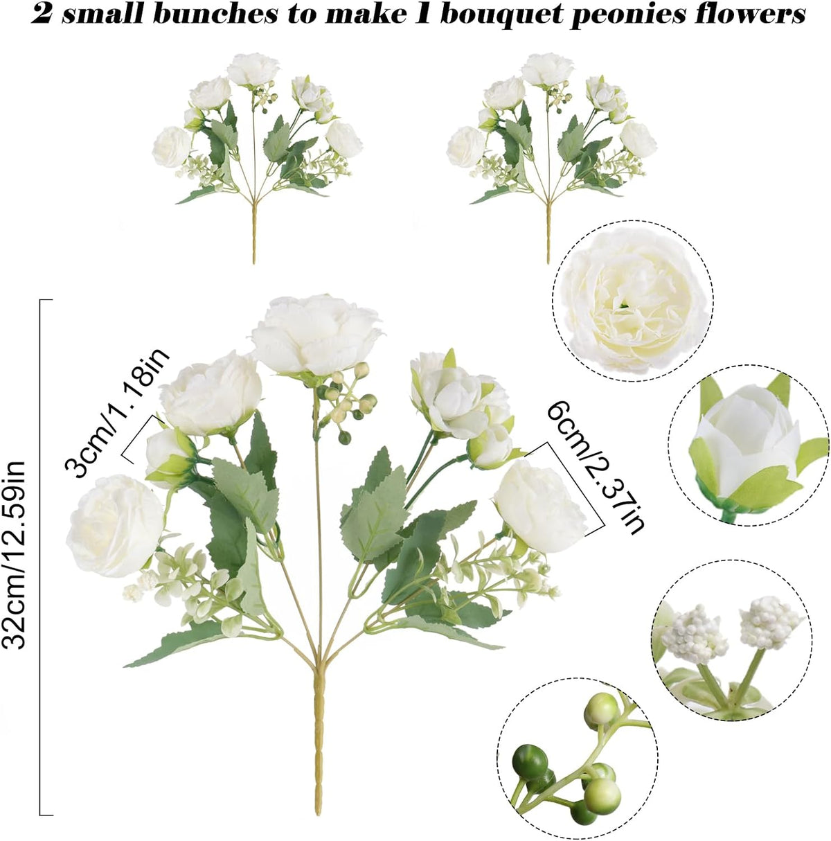 4 Bundles Artificial Peonies Silk Flowers, White Faux Peony Bouquet Florals Arrangements Decor for Farmhouse Home Boho Wedding Table Centerpiece, Fake Plastic Flowers Bulk Vase Decoration (White)