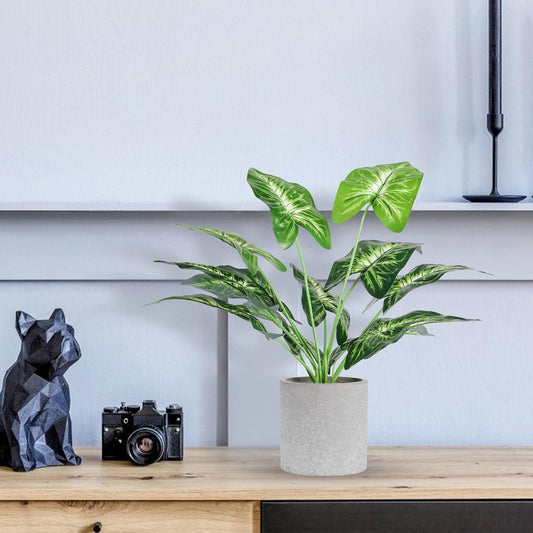 2 Pack 16" Indoor Fake Plants Sage Green for Office Desk Decor | Tropical artificial plants，bendable leaves，sized for desk shelf bathroom and home decor，no watering needed，fade resistant