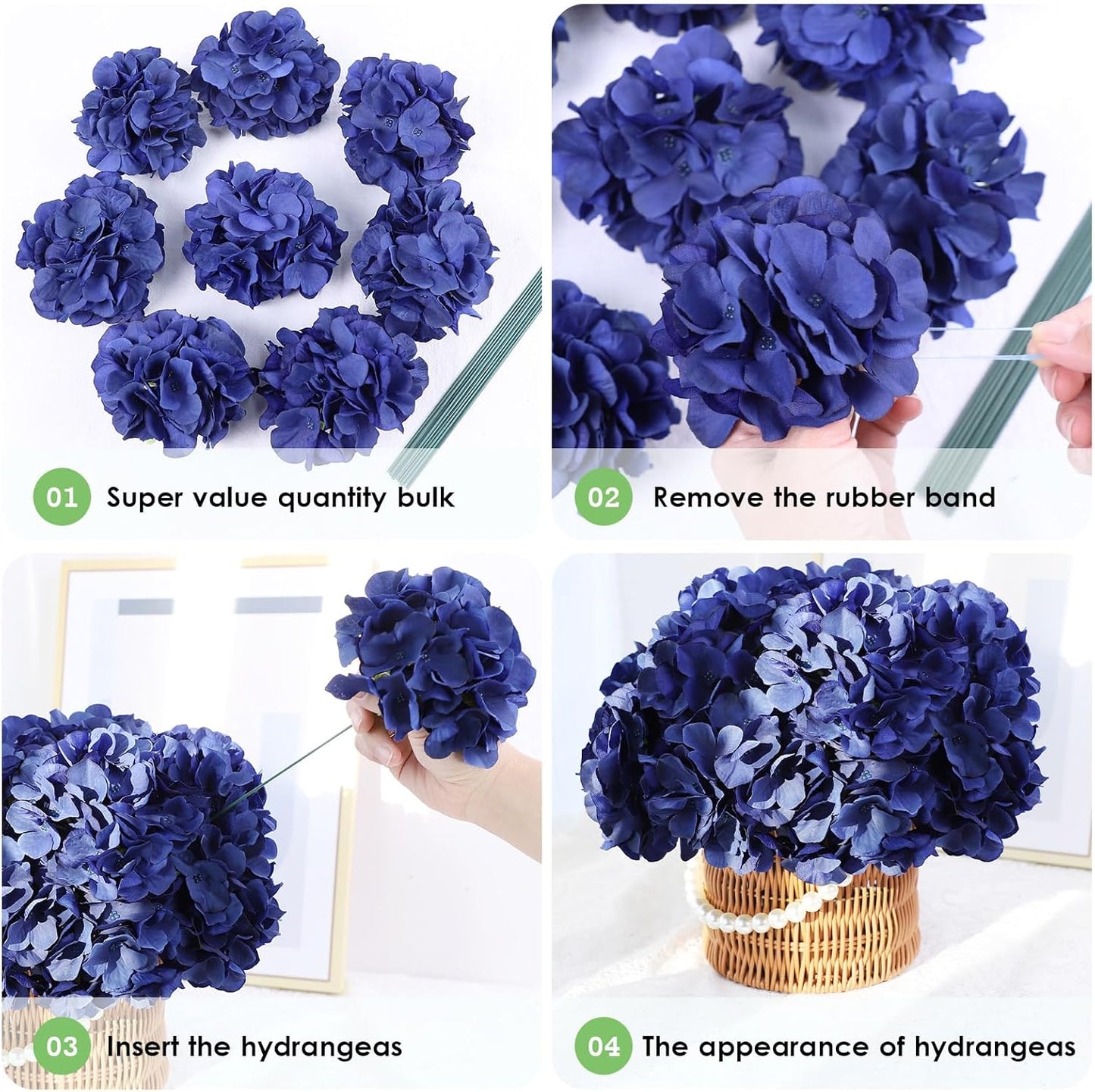 35Pcs White Hydrangea Artificial Flowers with Stems, Realistic Ivory Silk Hydrangeas Fake Flowers for Wedding Decor, Table Centerpieces, Baby Shower, Bouquet Arch,Home Office Party Decoration