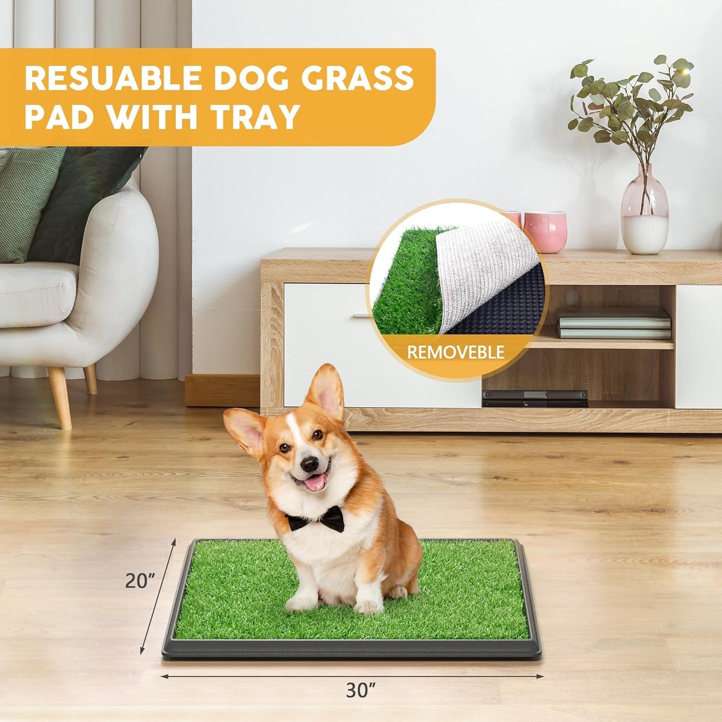 Dog Grass Pad With Tray, 25" x 20" Potty for Puppy Training, Reusable Artificial Pee Pad, Indoor/Outdoor Pet Toilet Loo, 3-Layer System