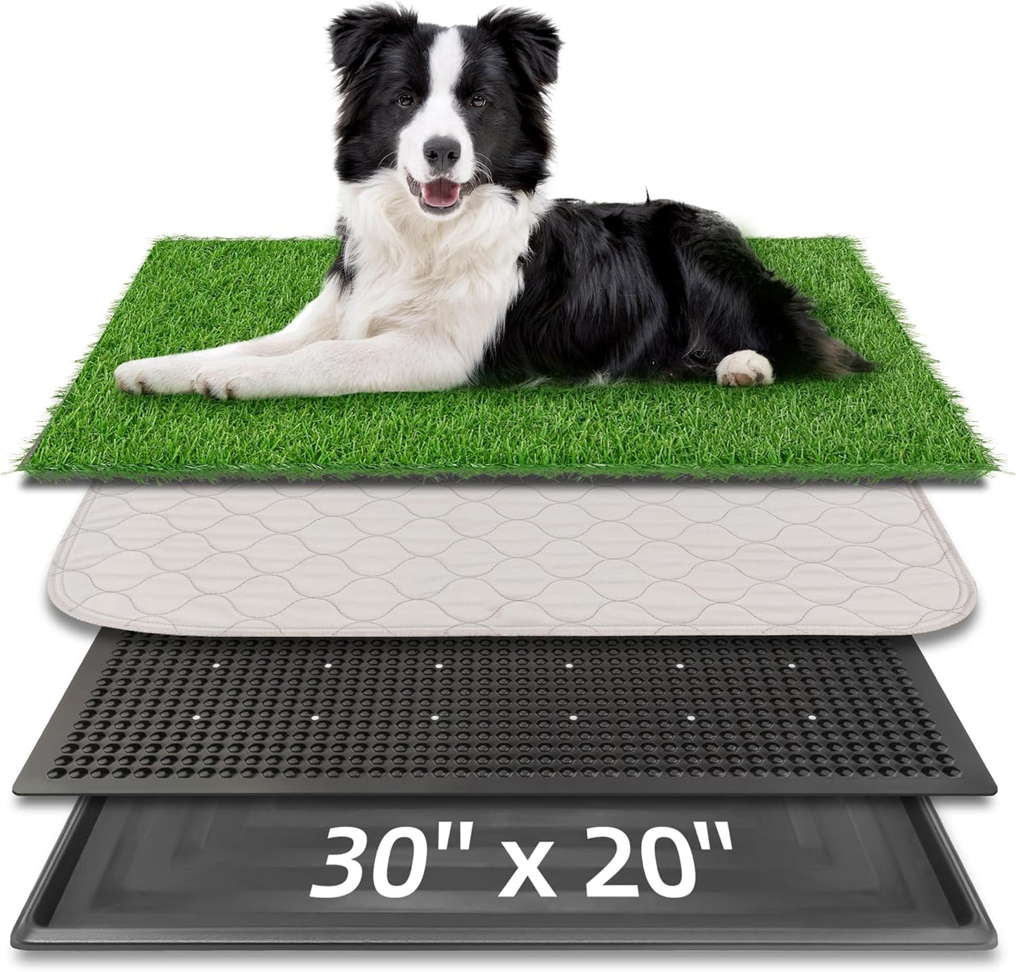Dog Grass Pad With Tray, 25" x 20" Potty for Puppy Training, Reusable Artificial Pee Pad, Indoor/Outdoor Pet Toilet Loo, 3-Layer System