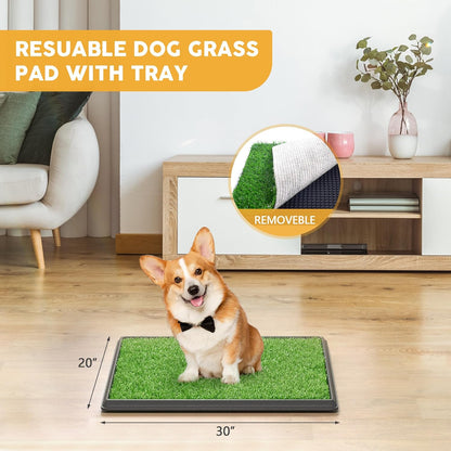 Dog Grass Pad With Tray, 25" x 20" Potty for Puppy Training, Reusable Artificial Pee Pad, Indoor/Outdoor Pet Toilet Loo, 3-Layer System
