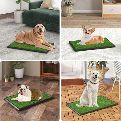 Dog Grass Pad With Tray, 25" x 20" Potty for Puppy Training, Reusable Artificial Pee Pad, Indoor/Outdoor Pet Toilet Loo, 3-Layer System
