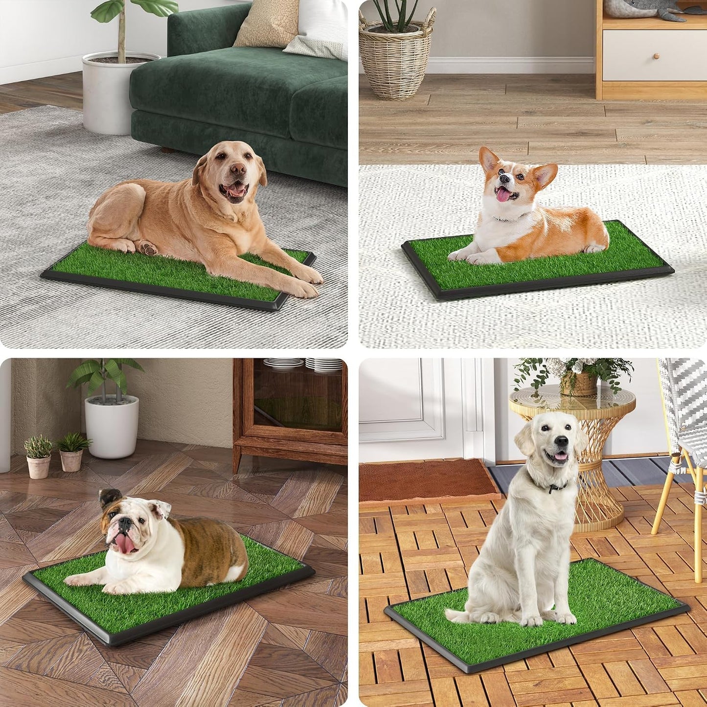 Dog Grass Pad With Tray, 25" x 20" Potty for Puppy Training, Reusable Artificial Pee Pad, Indoor/Outdoor Pet Toilet Loo, 3-Layer System