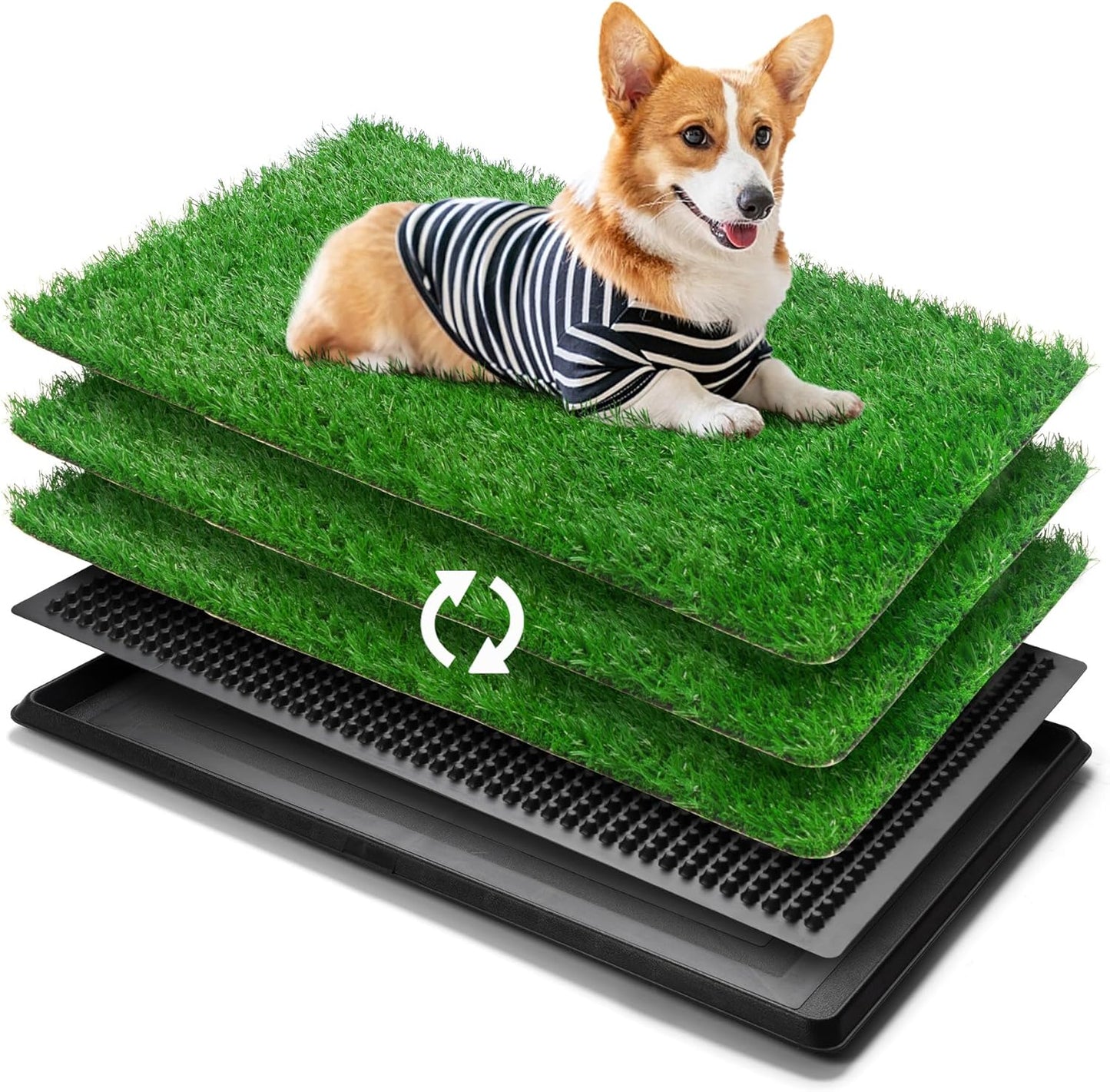 Dog Grass Pad With Tray, 25" x 20" Potty for Puppy Training, Reusable Artificial Pee Pad, Indoor/Outdoor Pet Toilet Loo, 3-Layer System