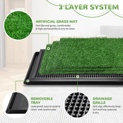 Dog Grass Pad With Tray, 25" x 20" Potty for Puppy Training, Reusable Artificial Pee Pad, Indoor/Outdoor Pet Toilet Loo, 3-Layer System