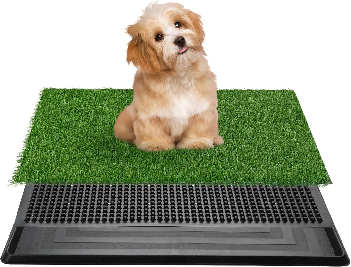 Dog Grass Pad With Tray, 25" x 20" Potty for Puppy Training, Reusable Artificial Pee Pad, Indoor/Outdoor Pet Toilet Loo, 3-Layer System