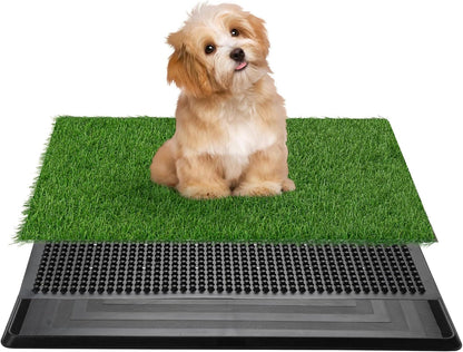 Dog Grass Pad With Tray, 25" x 20" Potty for Puppy Training, Reusable Artificial Pee Pad, Indoor/Outdoor Pet Toilet Loo, 3-Layer System