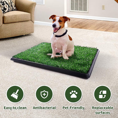 Dog Grass Pad With Tray, 25" x 20" Potty for Puppy Training, Reusable Artificial Pee Pad, Indoor/Outdoor Pet Toilet Loo, 3-Layer System