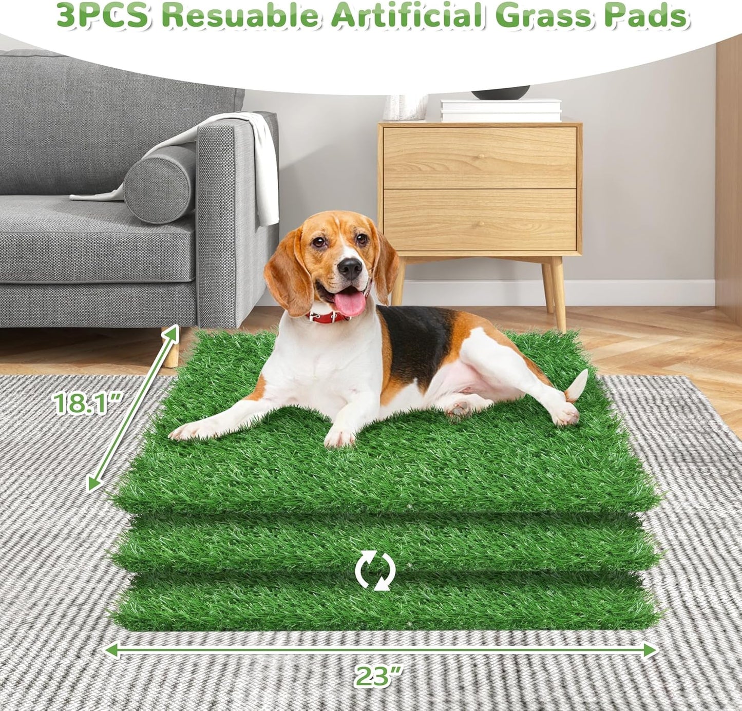 Dog Grass Pad With Tray, 25" x 20" Potty for Puppy Training, Reusable Artificial Pee Pad, Indoor/Outdoor Pet Toilet Loo, 3-Layer System