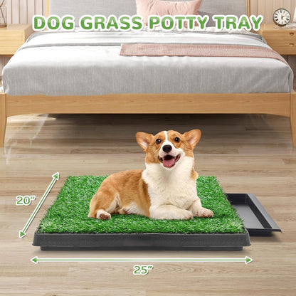 Dog Grass Pad With Tray, 25" x 20" Potty for Puppy Training, Reusable Artificial Pee Pad, Indoor/Outdoor Pet Toilet Loo, 3-Layer System